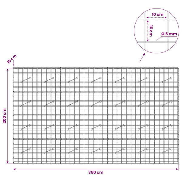 Gabion 5 mm langasta ja 10x10 cm verkosta 350x10x200 cm