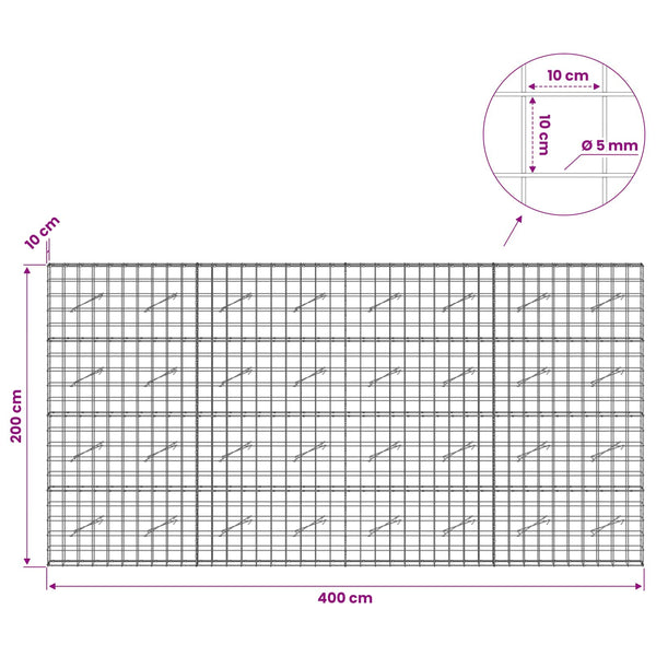 Gabion 5 mm langasta ja 10x10 cm verkosta 400x10x200 cm
