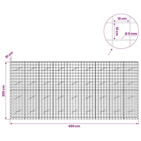 Gabion 5 mm langasta ja 10x10 cm verkosta 450x10x200 cm