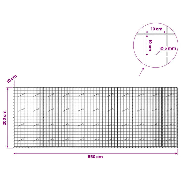 Gabion 5 mm langasta ja 10x10 cm verkosta 550x10x200 cm