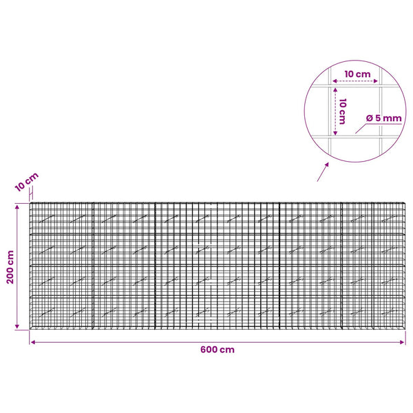 Gabion 5 mm langasta ja 10x10 cm verkosta 600x10x200 cm