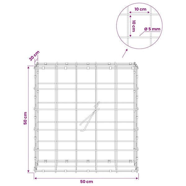 Gabion 5 mm langasta ja 10x10 cm verkosta 50x20x50 cm