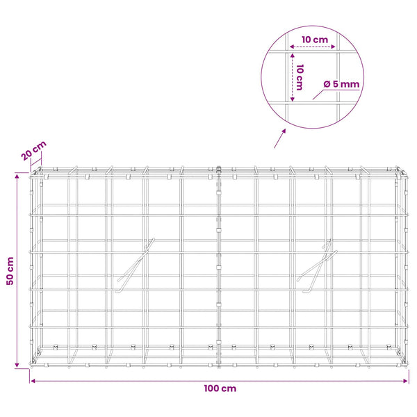 Gabion 5 mm langasta ja 10x10 cm verkosta 100x20x50 cm