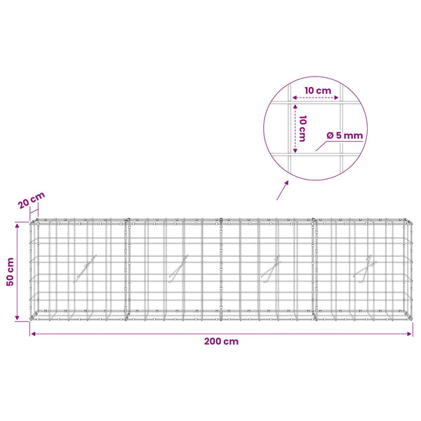 Gabion 5 mm langasta ja 10x10 cm verkosta 200x20x50 cm