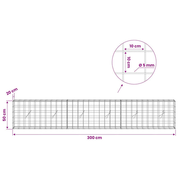 Gabion 5 mm langasta ja 10x10 cm verkosta 300x20x50 cm