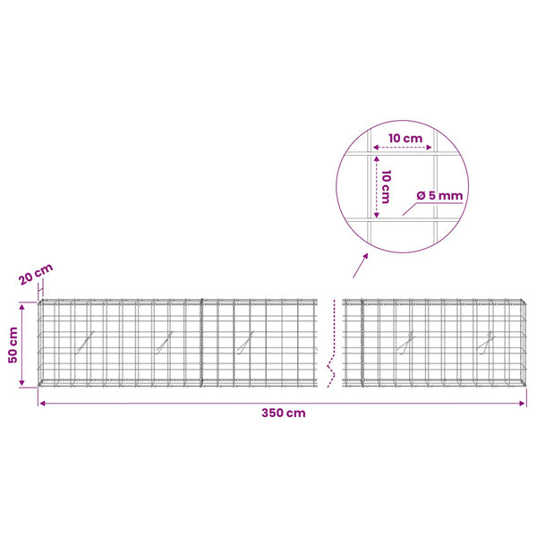 Gabion 5 mm langasta ja 10x10 cm verkosta 350x20x50 cm