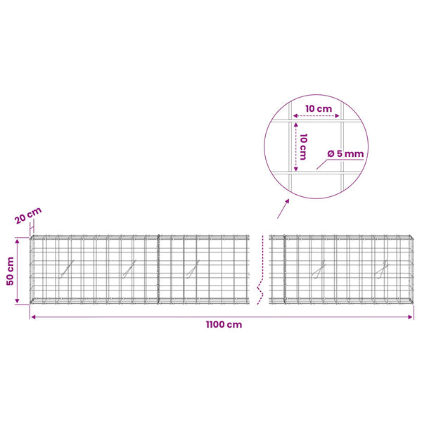 Gabion 5 mm langasta ja 10x10 cm verkosta 1100x20x50 cm
