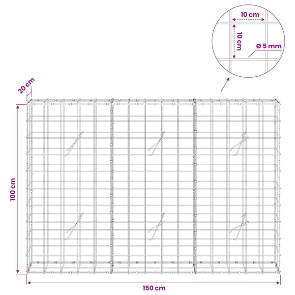 Gabion 5 mm langasta ja 10x10 cm verkosta 150x20x100 cm