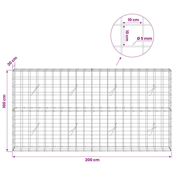 Gabion 5 mm langasta ja 10x10 cm verkosta 200x20x100 cm