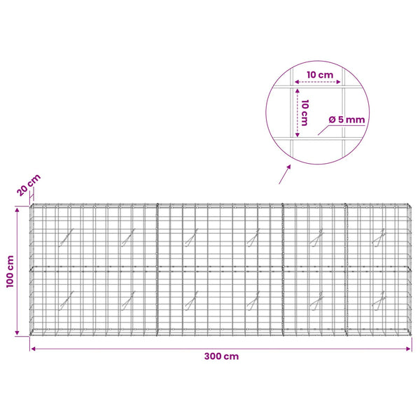 Gabion 5 mm langasta ja 10x10 cm verkosta 300x20x100 cm