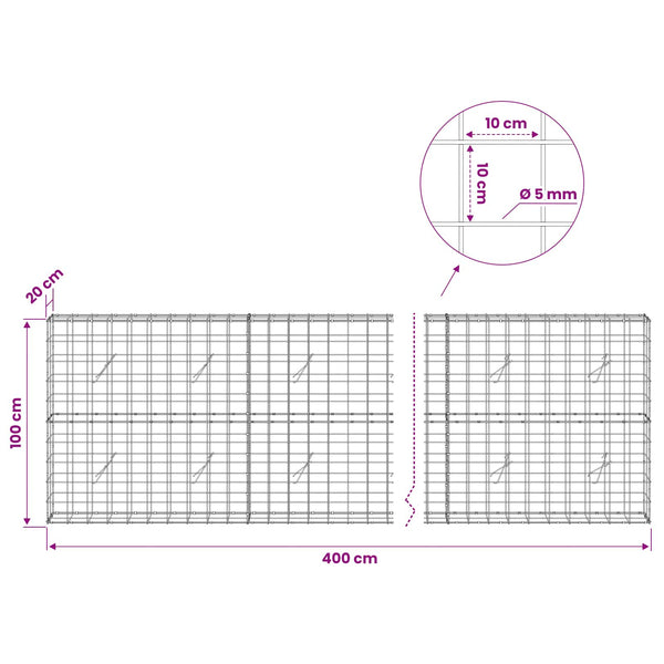 Gabion 5 mm langasta ja 10x10 cm verkosta 400x20x100 cm