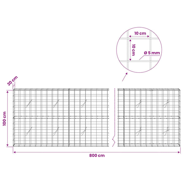 Gabion 5 mm langasta ja 10x10 cm verkosta 800x20x100 cm