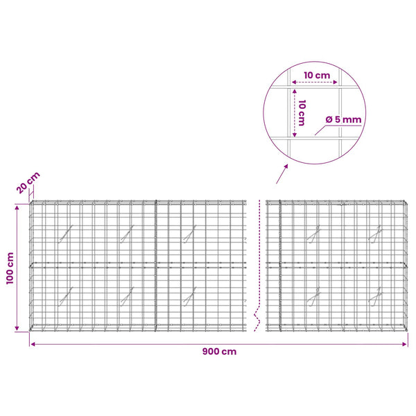 Gabion 5 mm langasta ja 10x10 cm verkosta 900x20x100 cm