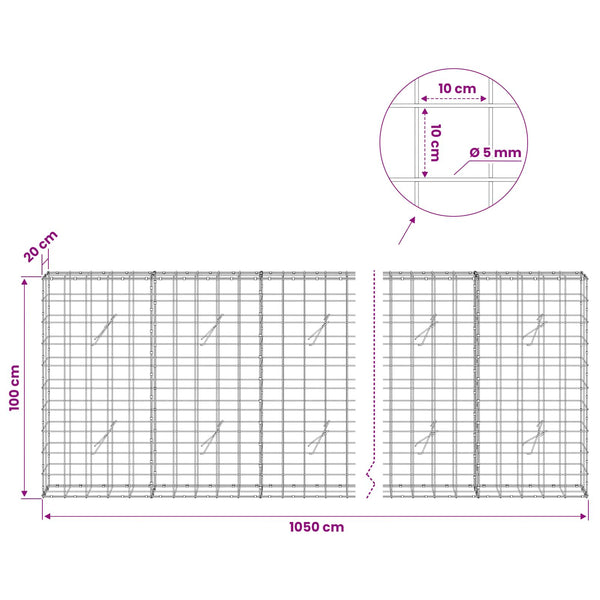 Gabion 5 mm langasta ja 10x10 cm verkosta 1050x20x100 cm