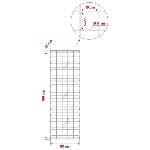Gabion 5 mm langasta ja 10x10 cm verkosta 50x20x150 cm