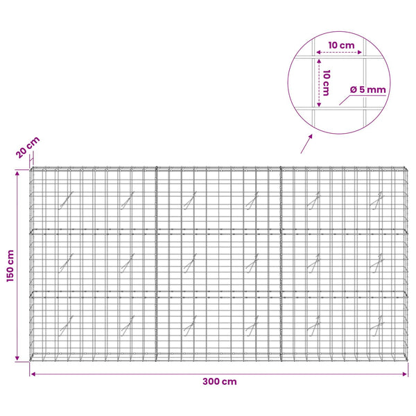 Gabion 5 mm langasta ja 10x10 cm verkosta 300x20x150 cm