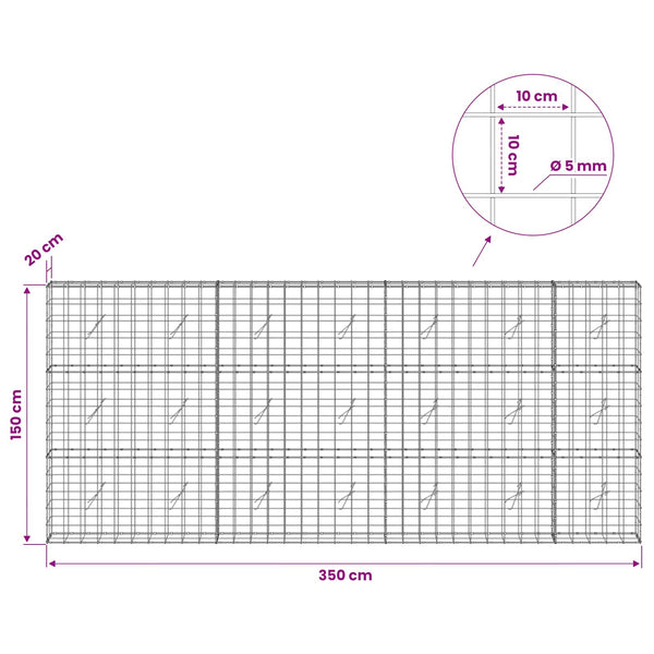 Gabion 5 mm langasta ja 10x10 cm verkosta 350x20x150 cm