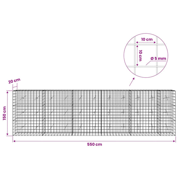Gabion 5 mm langasta ja 10x10 cm verkosta 550x20x150 cm