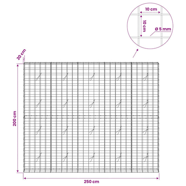 Gabion 5 mm langasta ja 10x10 cm verkosta 250x20x200 cm
