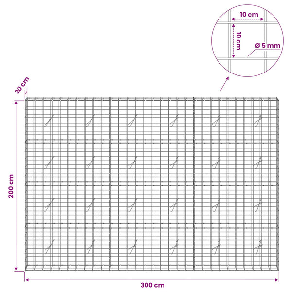 Gabion 5 mm langasta ja 10x10 cm verkosta 300x20x200 cm