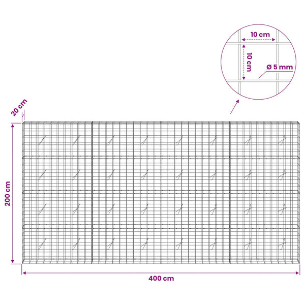 Gabion 5 mm langasta ja 10x10 cm verkosta 400x20x200 cm