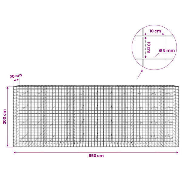 Gabion 5 mm langasta ja 10x10 cm verkosta 550x20x200 cm