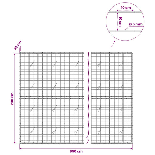 Gabion 5 mm langasta ja 10x10 cm verkosta 650x20x200 cm