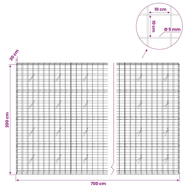 Gabion 5 mm langasta ja 10x10 cm verkosta 700x20x200 cm