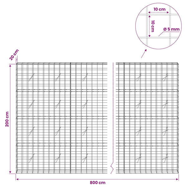 Gabion 5 mm langasta ja 10x10 cm verkosta 800x20x200 cm