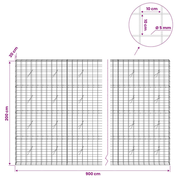 Gabion 5 mm langasta ja 10x10 cm verkosta 900x20x200 cm