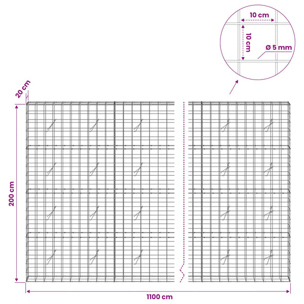 Gabion 5 mm langasta ja 10x10 cm verkosta 1100x20x200 cm