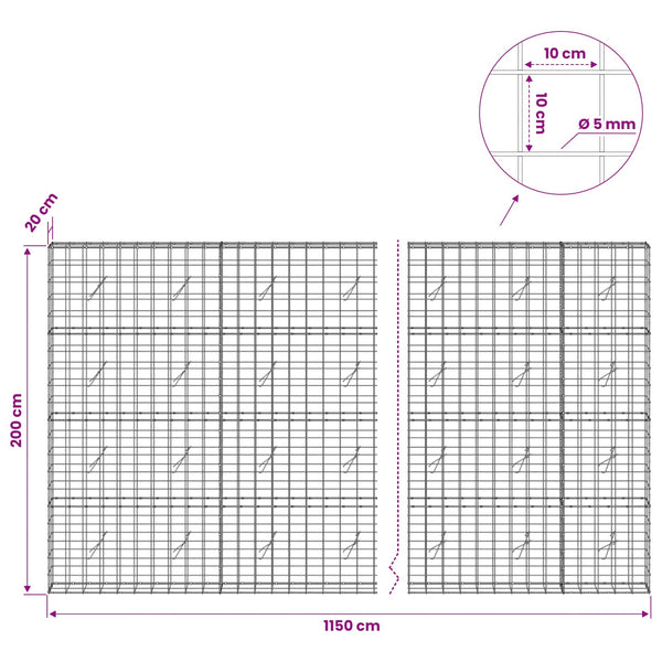 Gabion 5 mm langasta ja 10x10 cm verkosta 1150x20x200 cm