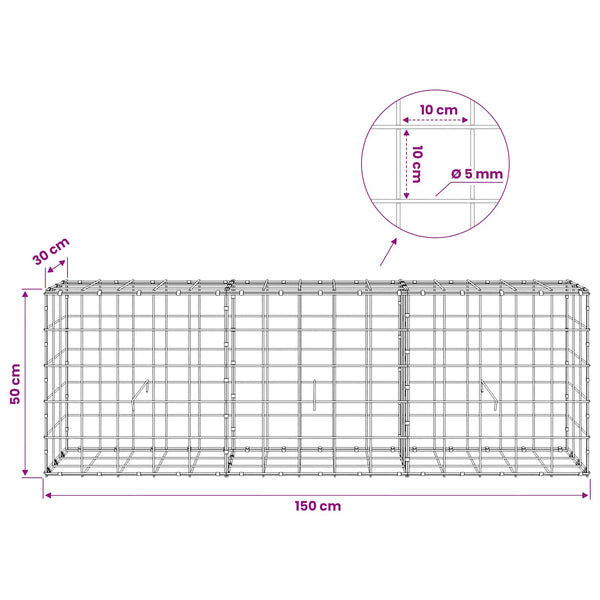 Gabion 5 mm langasta ja 10x10 cm verkosta 150x30x50 cm