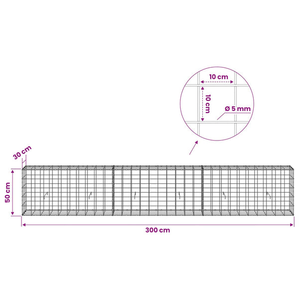 Gabion 5 mm langasta ja 10x10 cm verkosta 300x30x50 cm