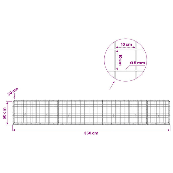 Gabion 5 mm langasta ja 10x10 cm verkosta 350x30x50 cm