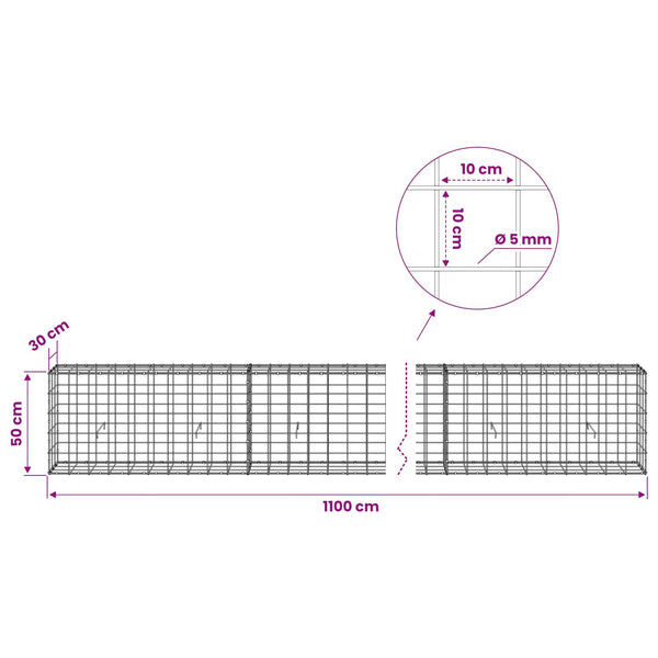 Gabion 5 mm langasta ja 10x10 cm verkosta 1100x30x50 cm