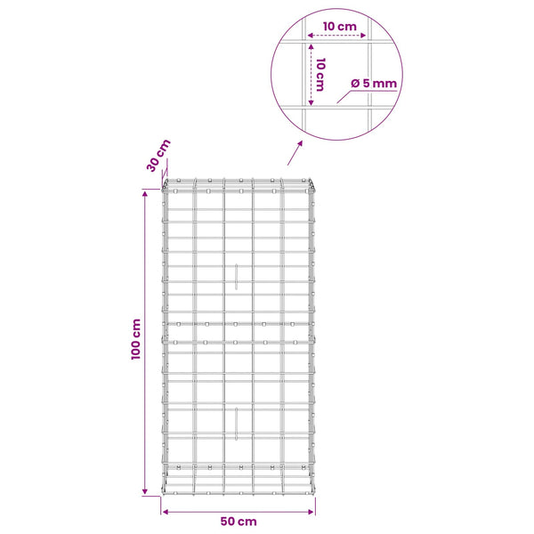 Gabion 5 mm langasta ja 10x10 cm verkosta 50x30x100 cm