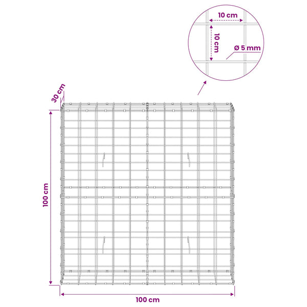Gabion 5 mm langasta ja 10x10 cm verkosta 100x30x100 cm