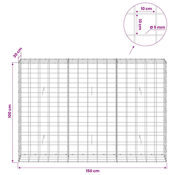 Gabion 5 mm langasta ja 10x10 cm verkosta 150x30x100 cm