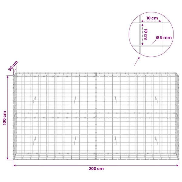 Gabion 5 mm langasta ja 10x10 cm verkosta 200x30x100 cm