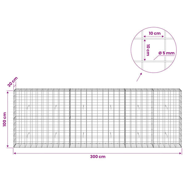 Gabion 5 mm langasta ja 10x10 cm verkosta 300x30x100 cm