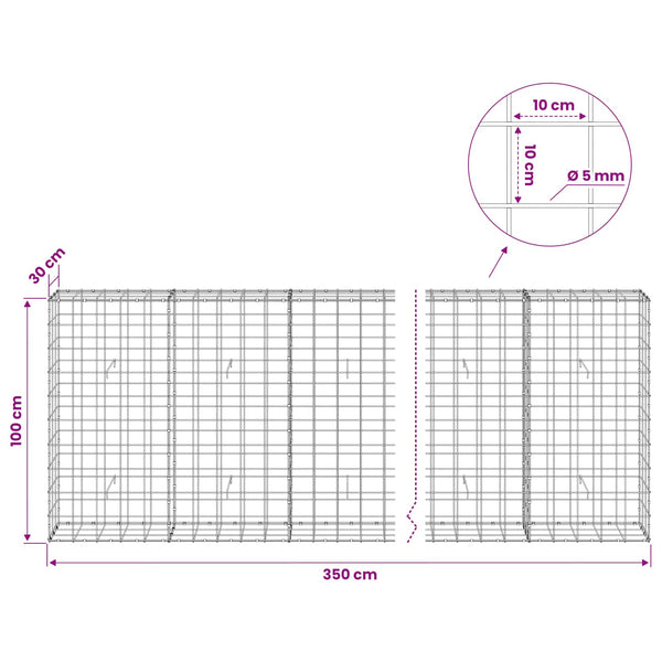 Gabion 5 mm langasta ja 10x10 cm verkosta 350x30x100 cm