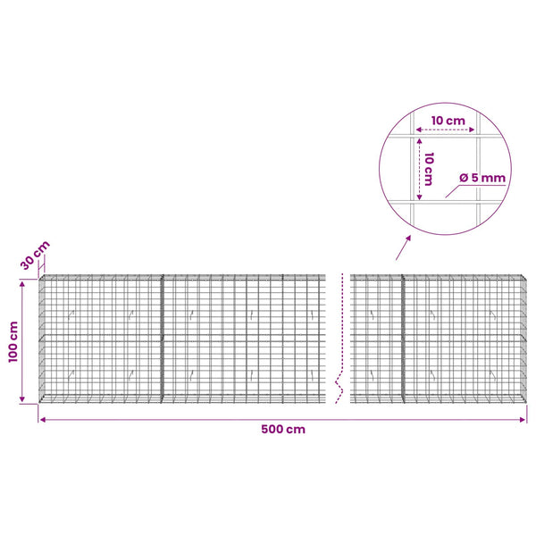 Gabion 5 mm langasta ja 10x10 cm verkosta 500x30x100 cm