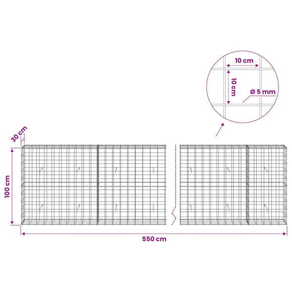 Gabion 5 mm langasta ja 10x10 cm verkosta 550x30x100 cm