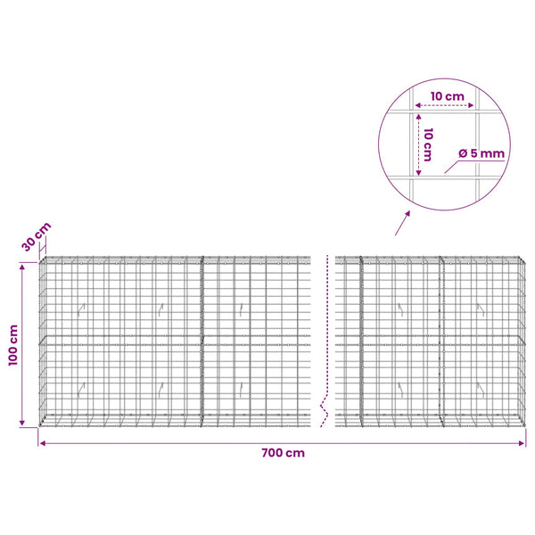 Gabion 5 mm langasta ja 10x10 cm verkosta 700x30x100 cm