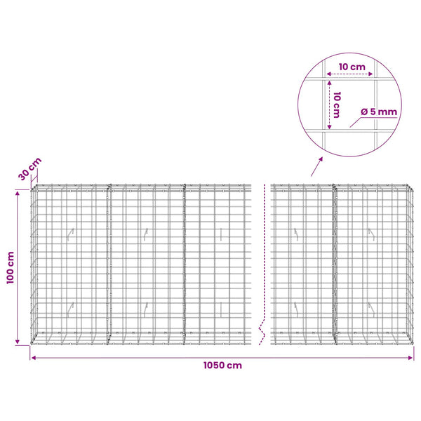 Gabion 5 mm langasta ja 10x10 cm verkosta 1050x30x100 cm
