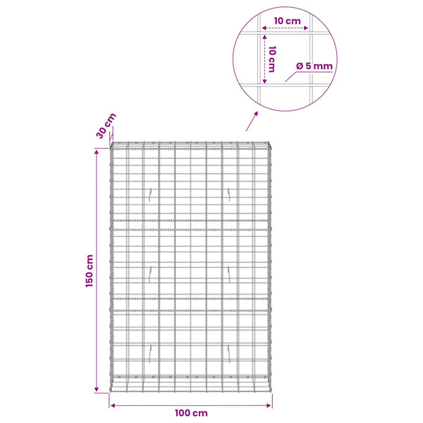 Gabion 5 mm langasta ja 10x10 cm verkosta 100x30x150 cm