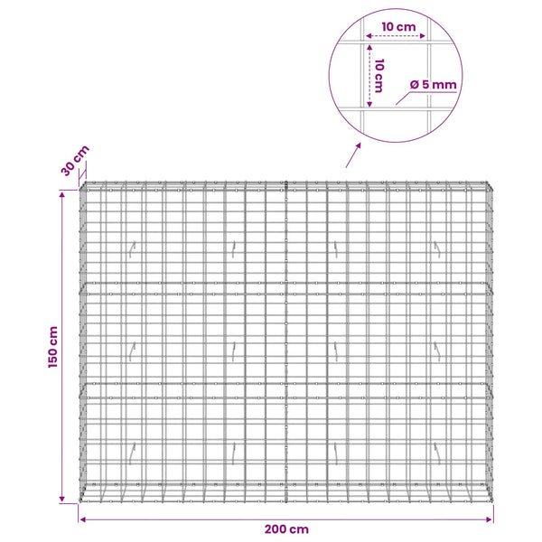 Gabion 5 mm langasta ja 10x10 cm verkosta 200x30x150 cm