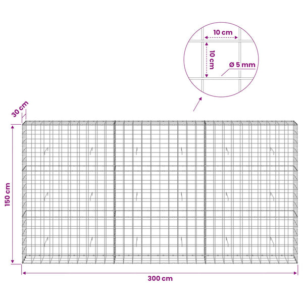 Gabion 5 mm langasta ja 10x10 cm verkosta 300x30x150 cm