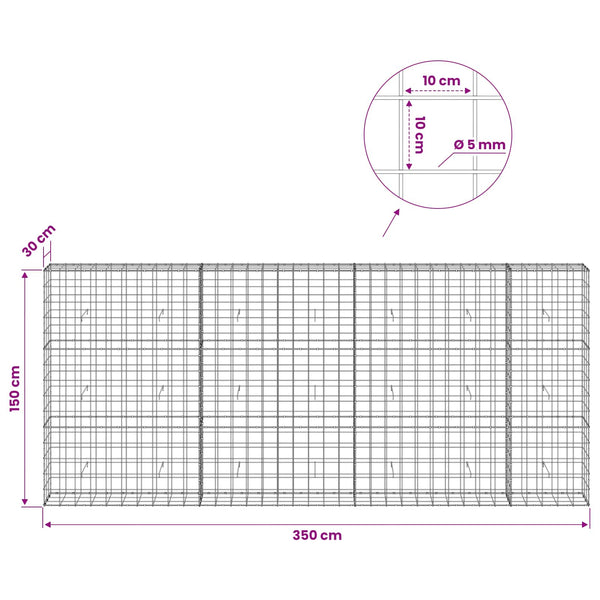 Gabion 5 mm langasta ja 10x10 cm verkosta 350x30x150 cm